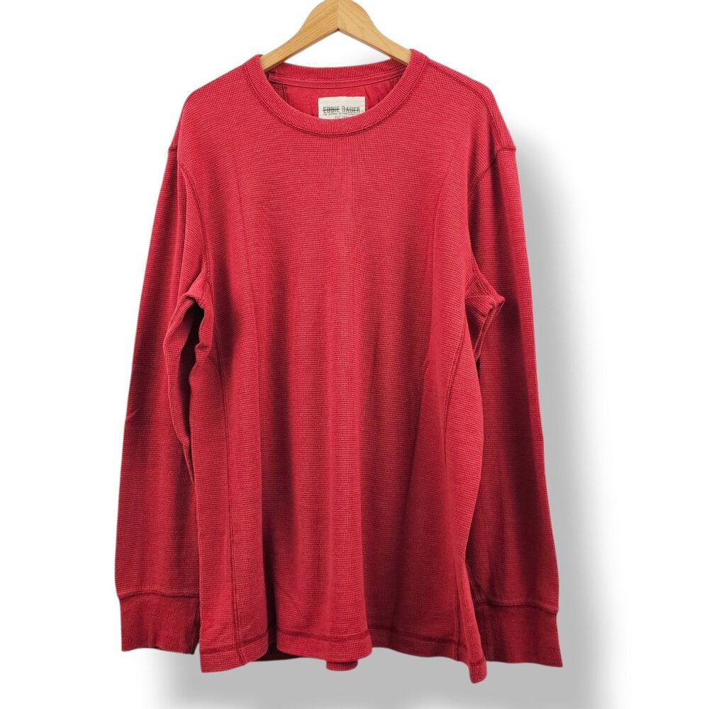 Eddie Bauer Mens Red Thermal Shirt TXL Tall Waffle Knit Long Sleeve‎ Crew Neck